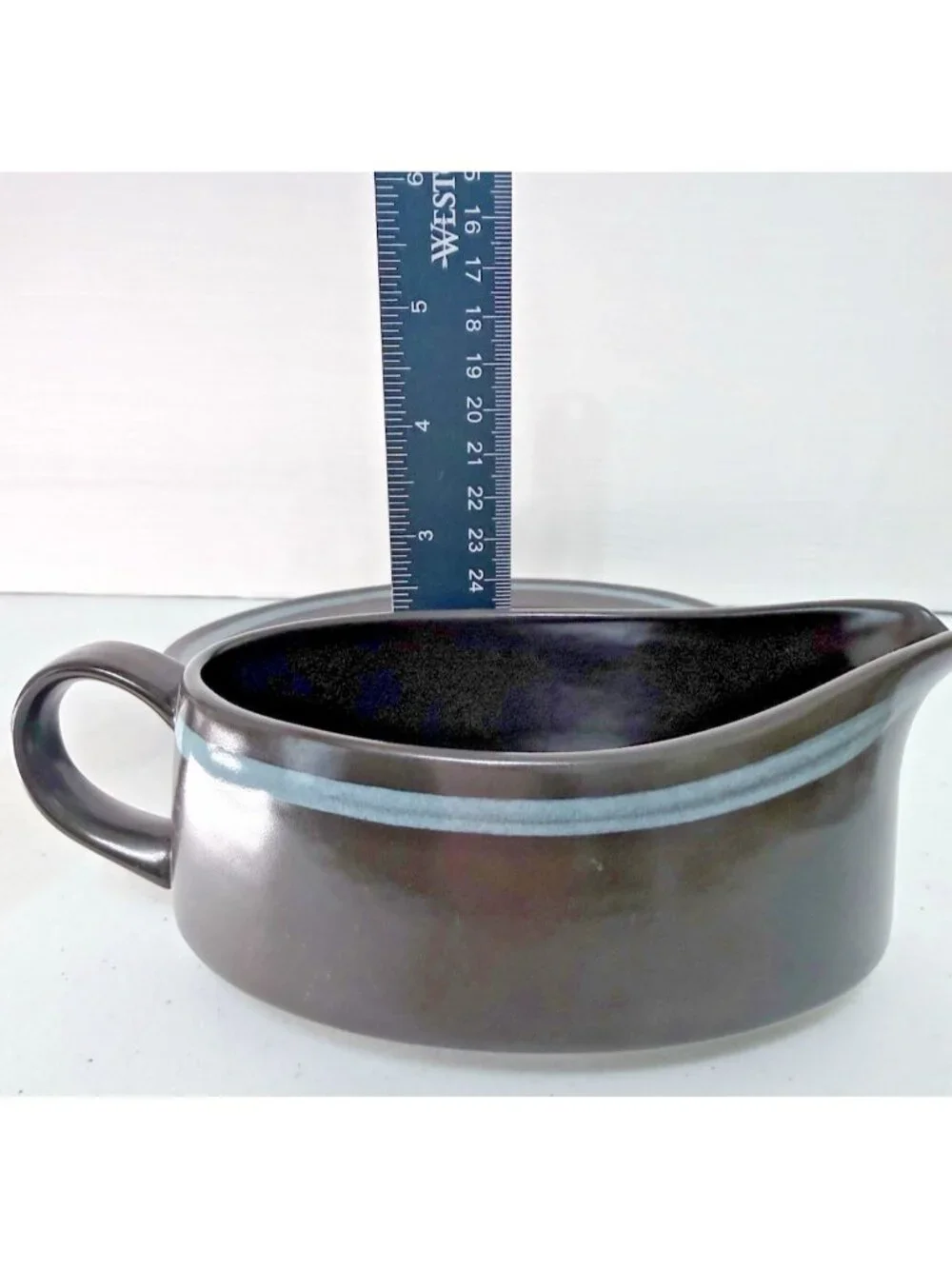 Mikasa Majorca Monza 7504 Gravy Boat with Underplate Brown with Blue Stripe MCM